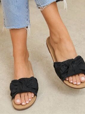 Black Knot Front Slide Sandals for Women - Casual Slip-On